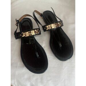 NWOB COACH Caterine Black Patent Leather T-Strap Thong Sandals Sling Back Flats